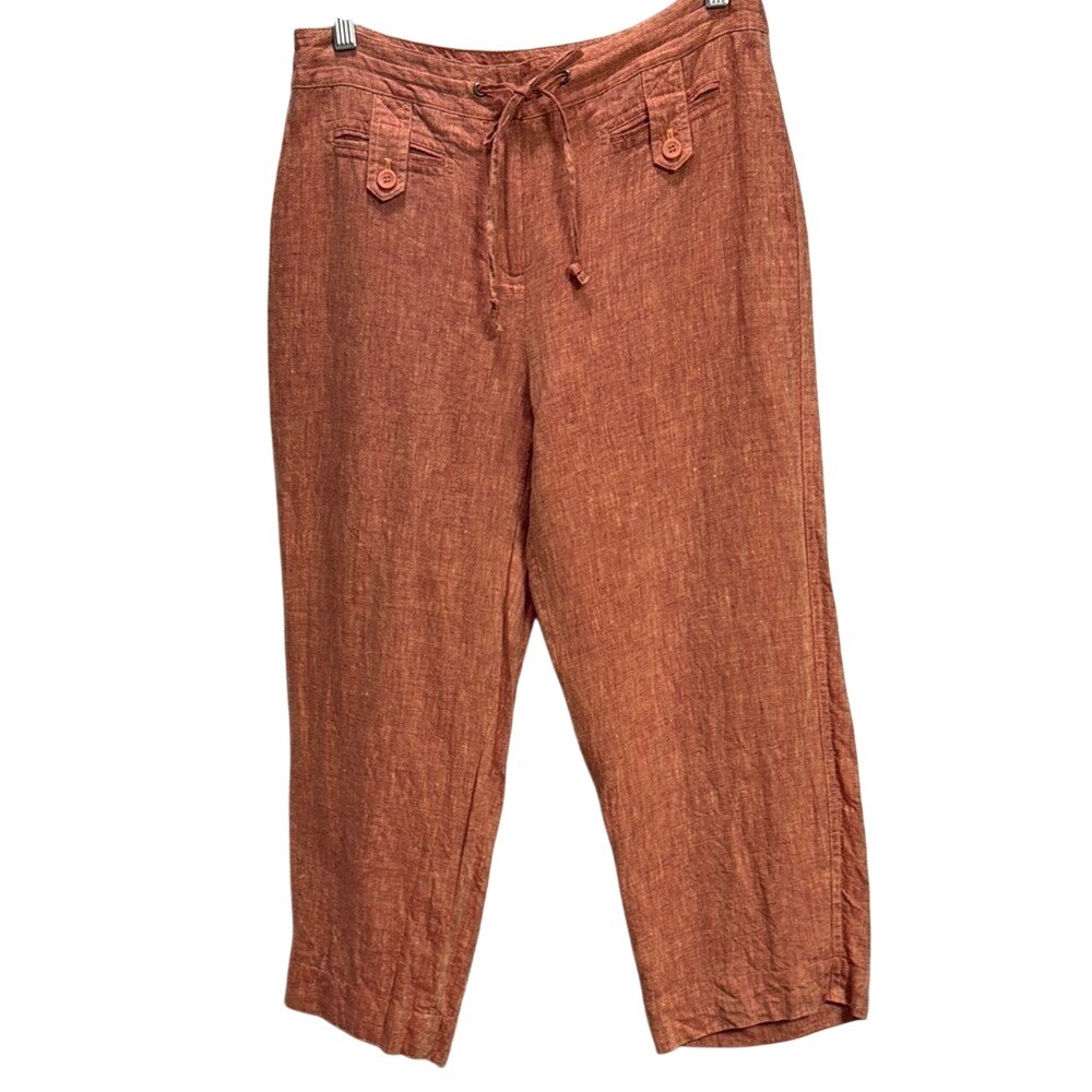 Peck & Peck Linen crop pants SZ 4 mellow orange Heathered summer casual straight